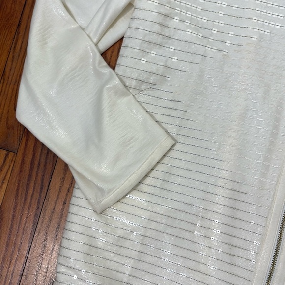 CHICO'S Sequin Full Zip Jacket Ivory Off White Lined Pocket size 3 XL - Picture 5 of 9